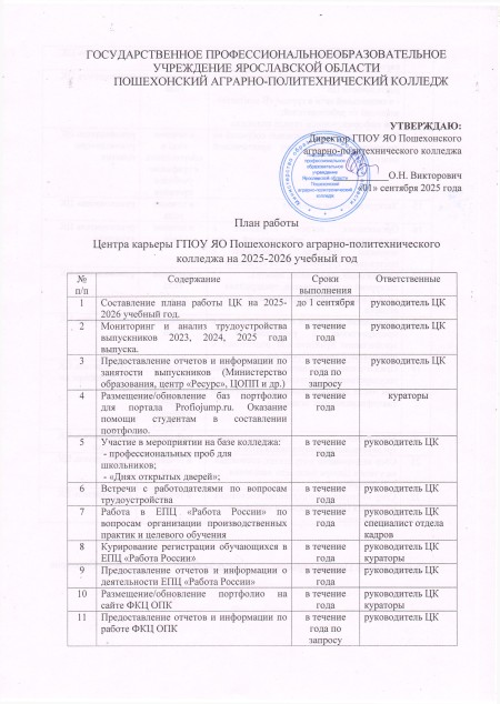 План работы центра карьеры