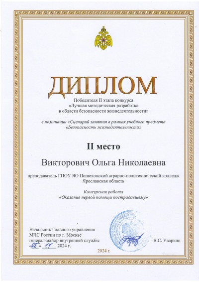 Победа на региональном уровне и II место во всероссийском конкурсе
"Лучшая методическая разработка в области безопасности жизнедеятельности"🏆